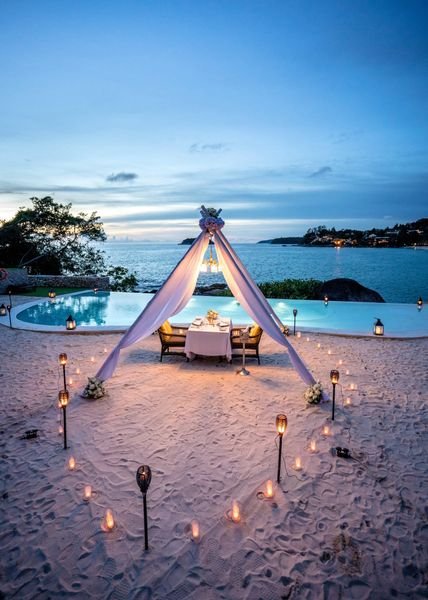 Romantic dinner setup in Phuket with sea view for couples
