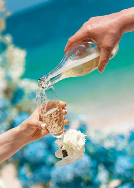 Premium champagne bottle service for destination wedding celebrations and beach ceremonies in Phuket