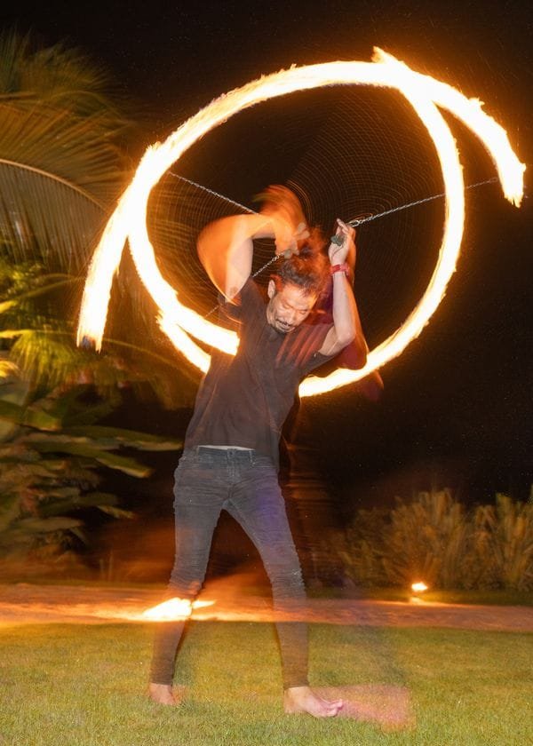 Traditional Thai fireshow performance for wedding celebrations in Phuket