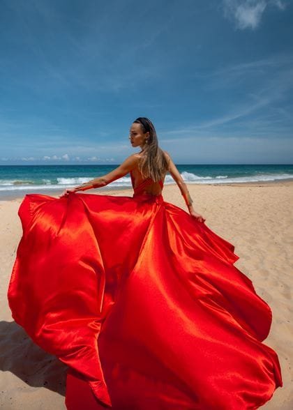 Flying dress rental for unique beach wedding photoshoots in Phuket