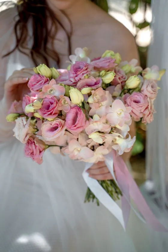 Wedding bouquet with tropical flowers in Phuket