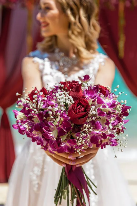 Wedding bouquet with tropical flowers in Phuket