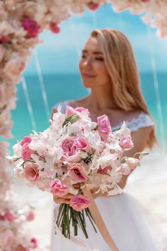 Wedding bouquet with tropical flowers in Phuket