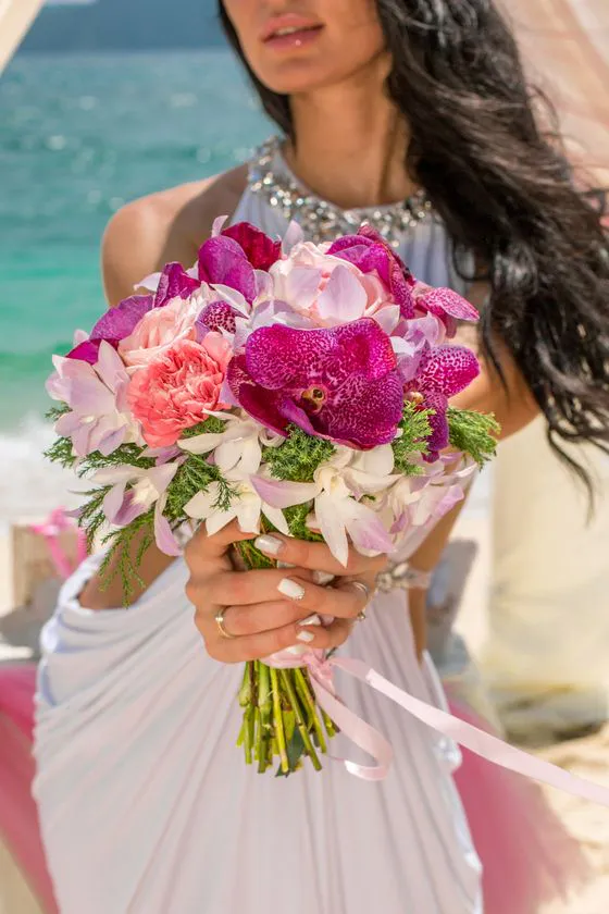 Wedding bouquet with tropical flowers in Phuket