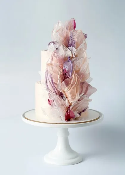 Luxury custom wedding cake for Sunset wedding in Phuket with gold accents