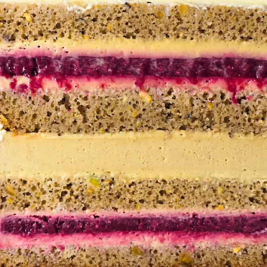 Pistachio raspberry wedding cake in Phuket