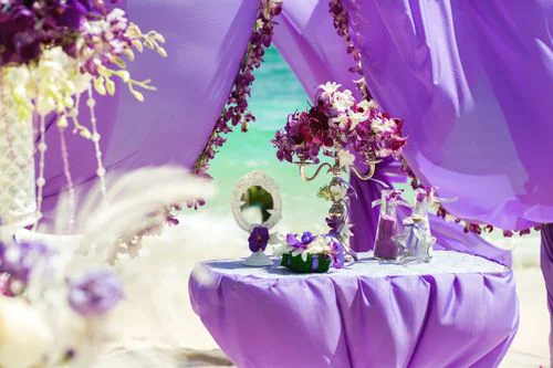 Purple geometric bamboo wedding arch, Margarita and Oleg, Phuket — photo 1