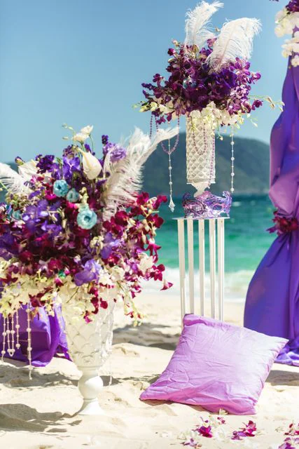 Purple geometric bamboo wedding arch, Margarita and Oleg, Phuket — photo 2