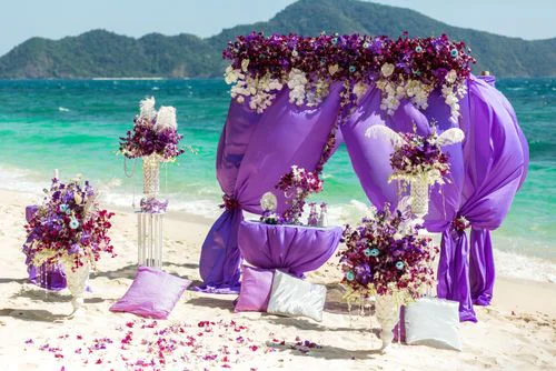 Purple geometric bamboo wedding arch, Margarita and Oleg, Phuket — photo 3