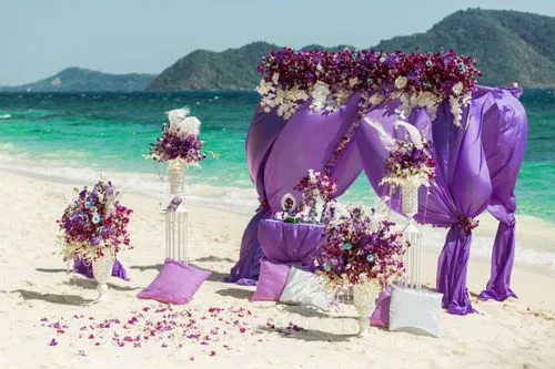 Purple geometric bamboo wedding arch, Margarita and Oleg, Phuket — photo 5