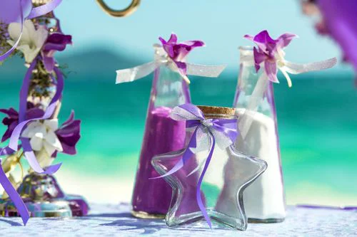 Purple geometric bamboo wedding arch, Margarita and Oleg, Phuket — photo 9