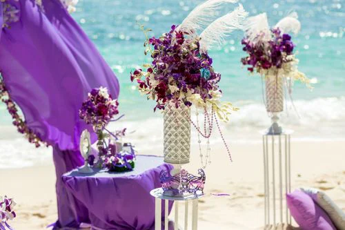 Purple geometric bamboo wedding arch, Margarita and Oleg, Phuket — photo 10