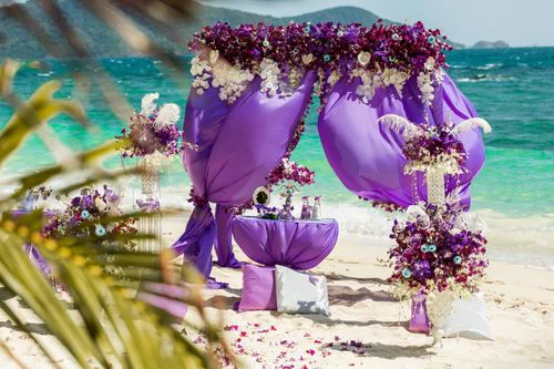 Purple geometric bamboo wedding arch, Margarita and Oleg, Phuket — photo 11