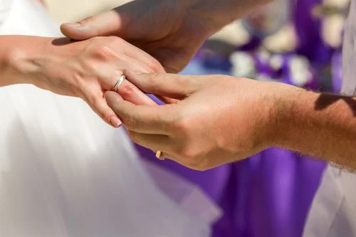Purple geometric bamboo wedding arch, Margarita and Oleg, Phuket — photo 13