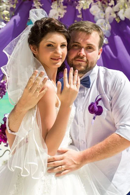 Purple geometric bamboo wedding arch, Margarita and Oleg, Phuket — photo 15