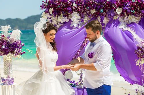 Purple geometric bamboo wedding arch, Margarita and Oleg, Phuket — photo 18