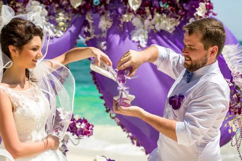 Purple geometric bamboo wedding arch, Margarita and Oleg, Phuket — photo 19