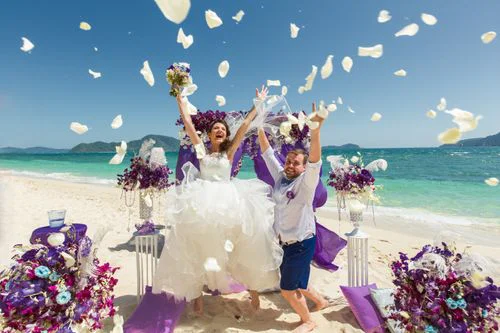 Purple geometric bamboo wedding arch, Margarita and Oleg, Phuket — photo 21