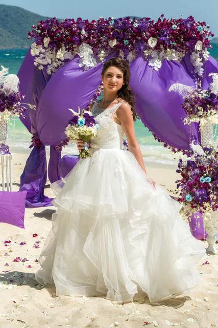 Purple geometric bamboo wedding arch, Margarita and Oleg, Phuket — photo 22