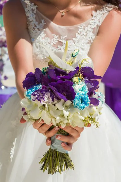 Purple geometric bamboo wedding arch, Margarita and Oleg, Phuket — photo 23