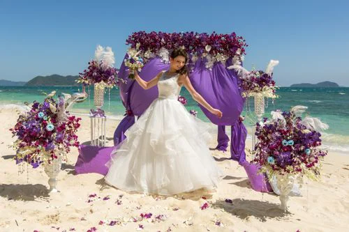 Purple geometric bamboo wedding arch, Margarita and Oleg, Phuket — photo 24