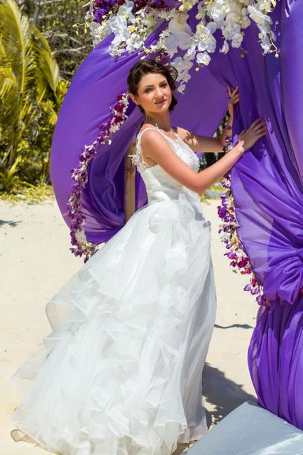 Purple geometric bamboo wedding arch, Margarita and Oleg, Phuket — photo 25