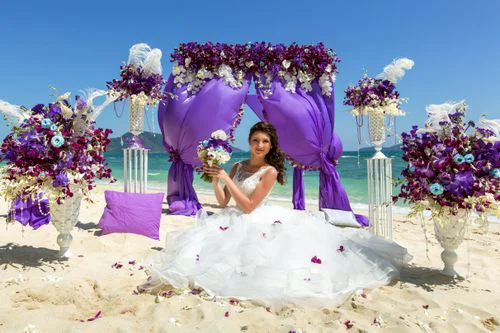 Purple geometric bamboo wedding arch, Margarita and Oleg, Phuket — photo 26