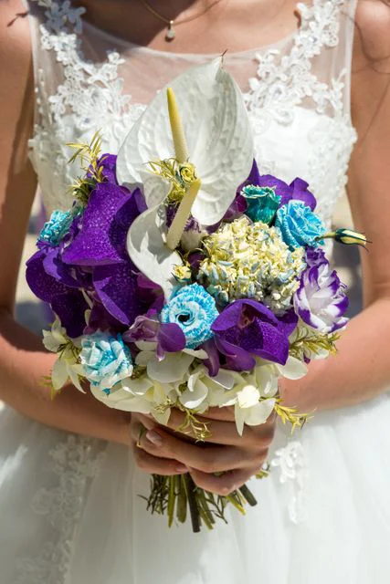 Purple geometric bamboo wedding arch, Margarita and Oleg, Phuket — photo 27