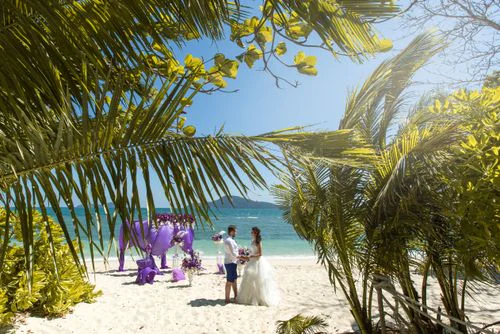 Purple geometric bamboo wedding arch, Margarita and Oleg, Phuket — photo 29