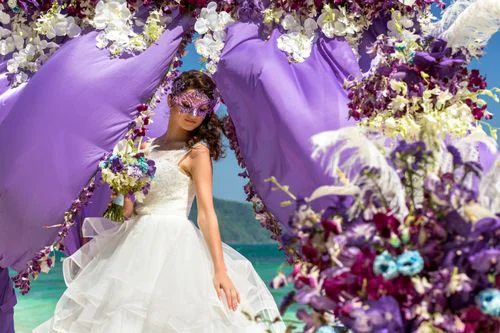 Purple geometric bamboo wedding arch, Margarita and Oleg, Phuket — photo 34