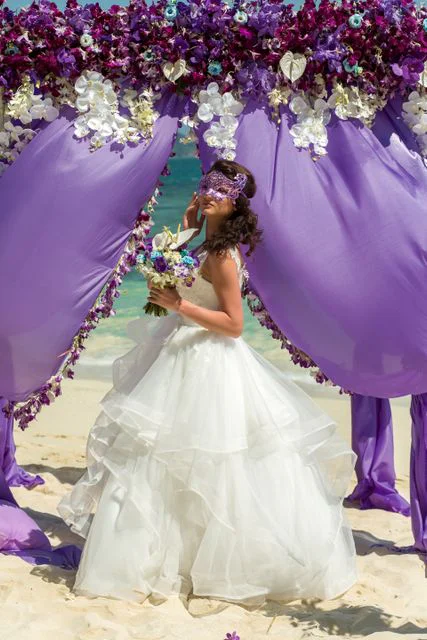 Purple geometric bamboo wedding arch, Margarita and Oleg, Phuket — photo 41
