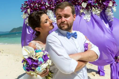Purple geometric bamboo wedding arch, Margarita and Oleg, Phuket — photo 42