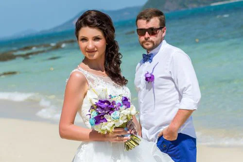 Purple geometric bamboo wedding arch, Margarita and Oleg, Phuket — photo 45