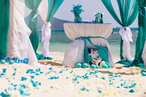 Turquoise geometric bamboo wedding arch, Natasha and Sergei, Phuket — photo 2