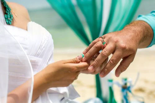 Turquoise geometric bamboo wedding arch, Natasha and Sergei, Phuket — photo 12