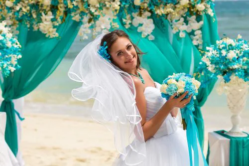 Turquoise geometric bamboo wedding arch, Natasha and Sergei, Phuket — photo 20