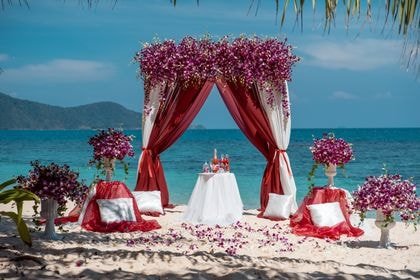 Bamboo Tent with Red — top coverage — Phuket wedding decoration