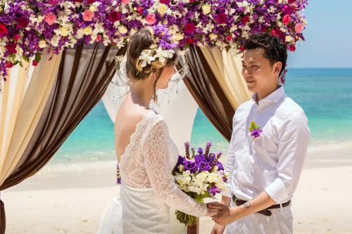 Purple geometric bamboo wedding arch, Dasha and Pako, Phuket — photo 4