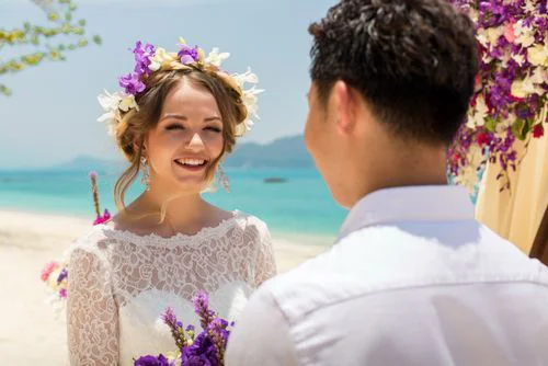Purple geometric bamboo wedding arch, Dasha and Pako, Phuket — photo 5