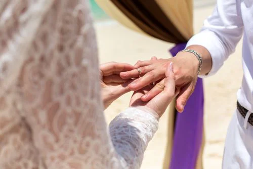 Purple geometric bamboo wedding arch, Dasha and Pako, Phuket — photo 10