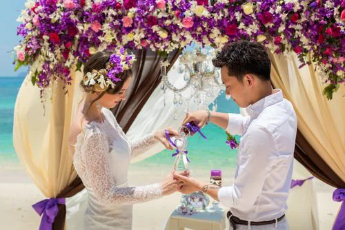 Purple geometric bamboo wedding arch, Dasha and Pako, Phuket — photo 14
