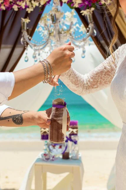 Purple geometric bamboo wedding arch, Dasha and Pako, Phuket — photo 15