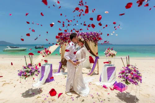 Purple geometric bamboo wedding arch, Dasha and Pako, Phuket — photo 21