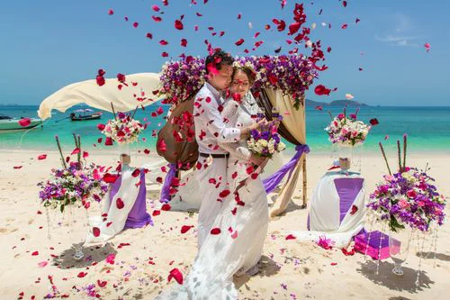 Purple geometric bamboo wedding arch, Dasha and Pako, Phuket — photo 22
