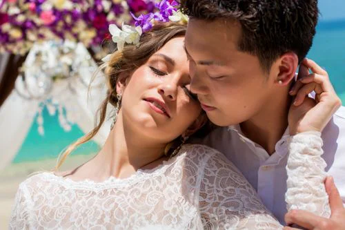 Purple geometric bamboo wedding arch, Dasha and Pako, Phuket — photo 26