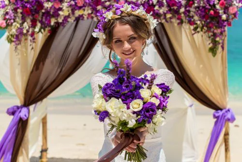 Purple geometric bamboo wedding arch, Dasha and Pako, Phuket — photo 27