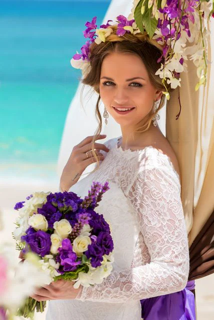 Purple geometric bamboo wedding arch, Dasha and Pako, Phuket — photo 32