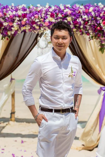 Purple geometric bamboo wedding arch, Dasha and Pako, Phuket — photo 33