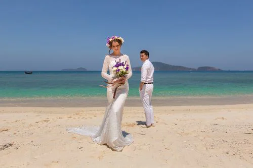 Purple geometric bamboo wedding arch, Dasha and Pako, Phuket — photo 35
