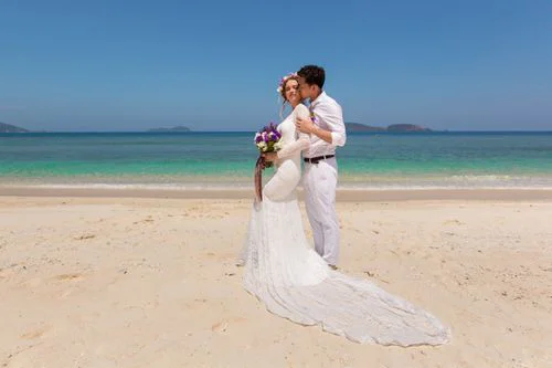 Purple geometric bamboo wedding arch, Dasha and Pako, Phuket — photo 36